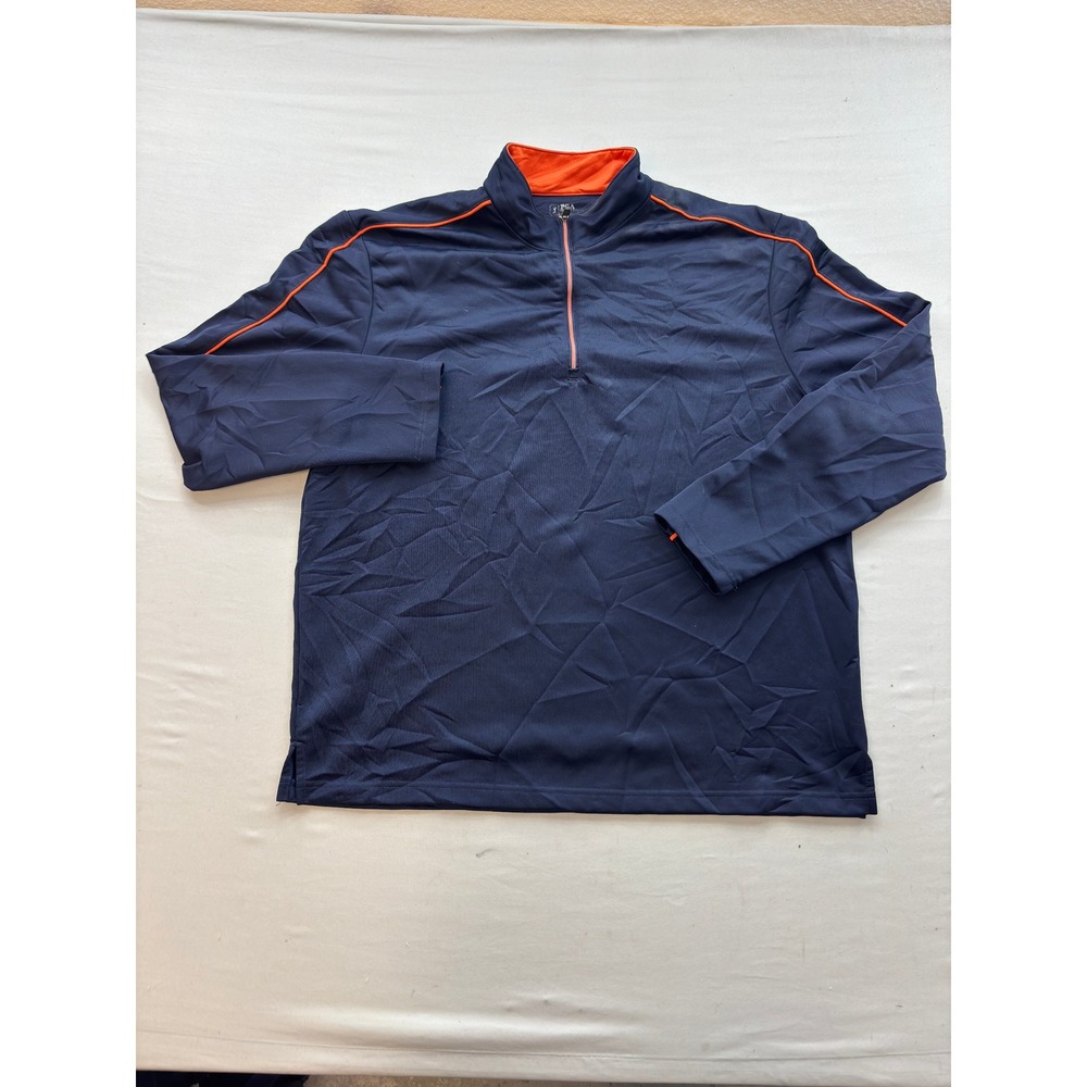 PGA Tour Mens Quarter Zip Pullover Navy Blue Orange Performance Golf Top XL